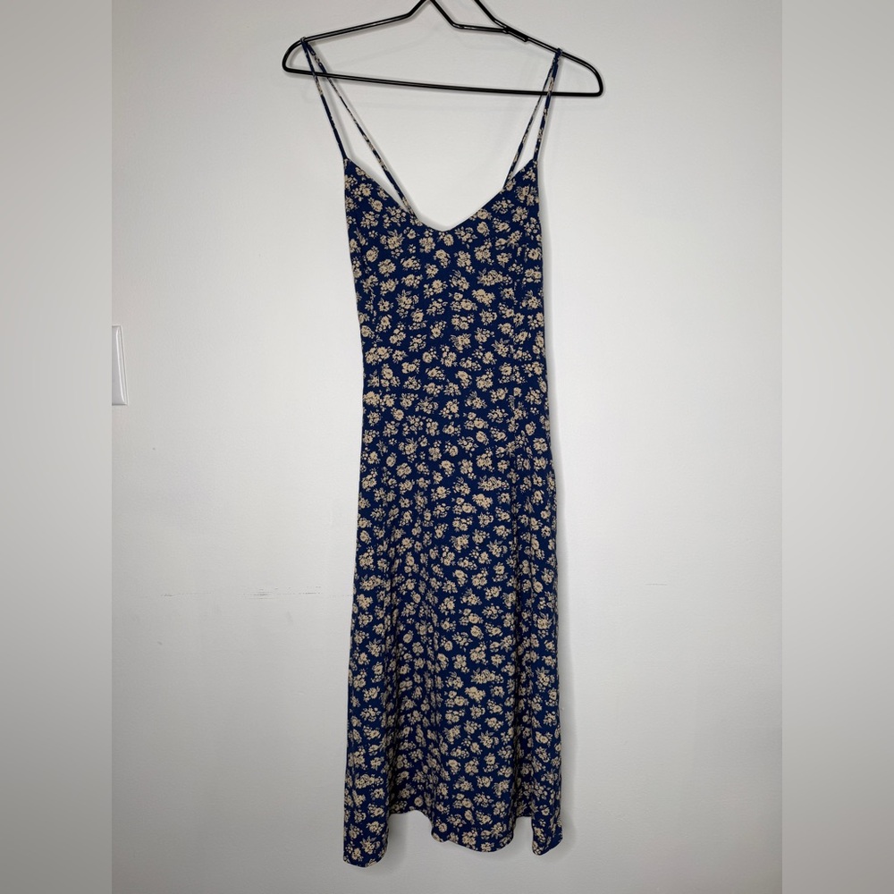 Sezane Marguarita Blue Floral Midi Slip Dress with Spaghetti Straps - Picture 3 of 5